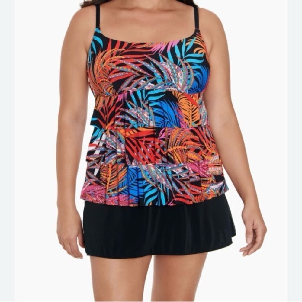 Great Lengths Size 16 Multicolor Tropical Leaf Print Summer Beach Swim Dress Top